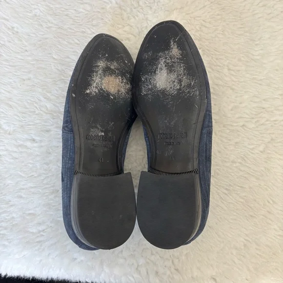 Roberto Cavalli Textured Navy Silver Logo Slip On Men’sshoes size 41 US 8